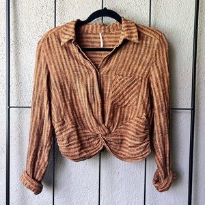 FREE PEOPLE Twist Front Button Down Blouse with Pocket